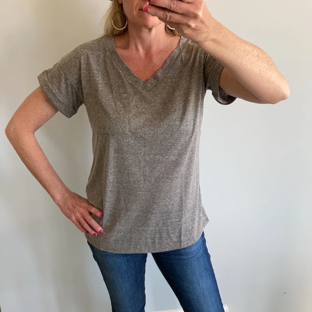 Heather Grey V Neck Short Sleeve Tee - Picture 3 of 9